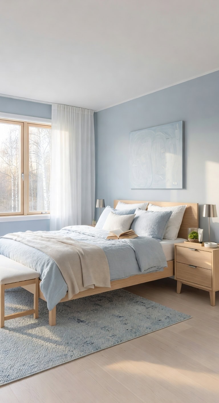 scandinavian blue wood bedroom