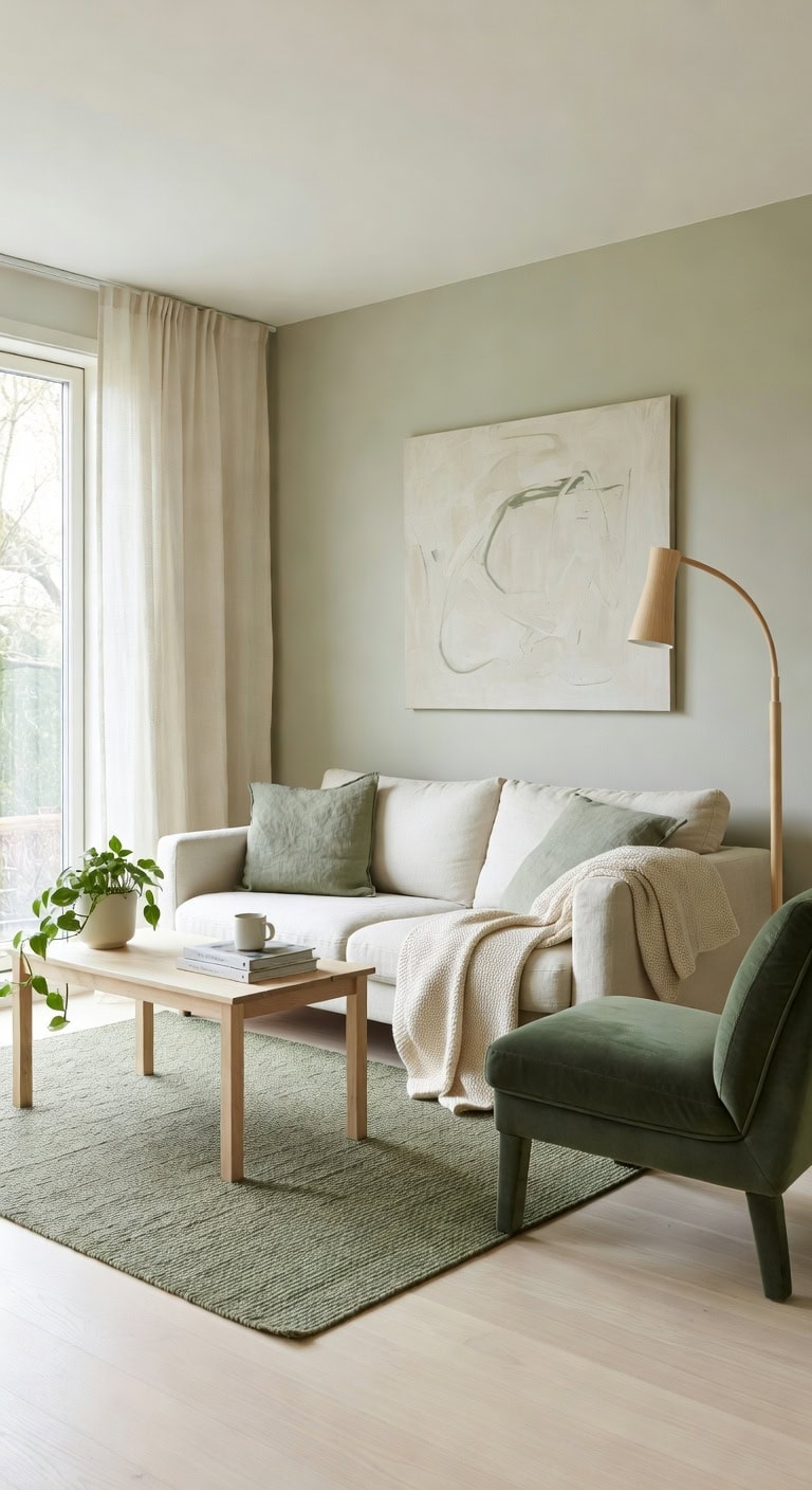scandinavian green minimalist living