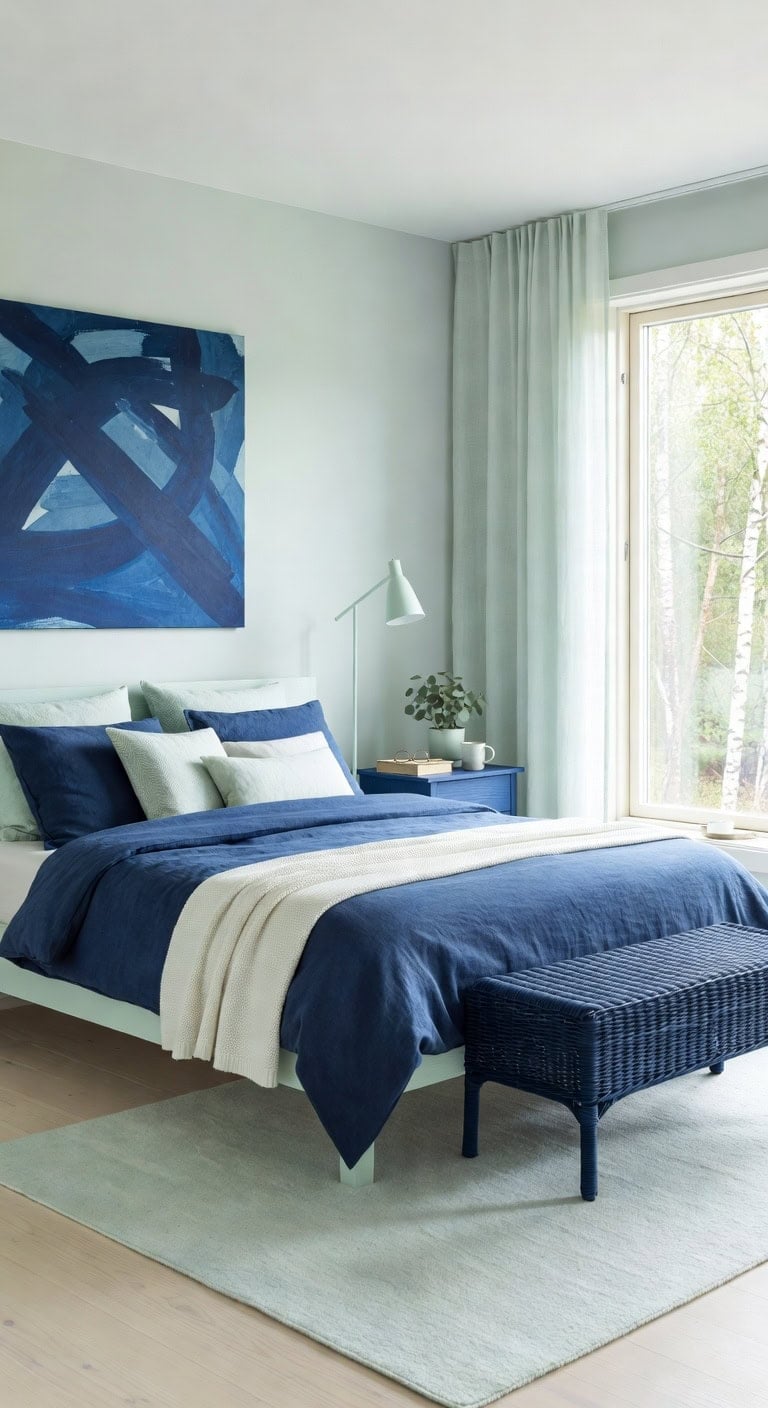 scandinavian mint indigo bedroom