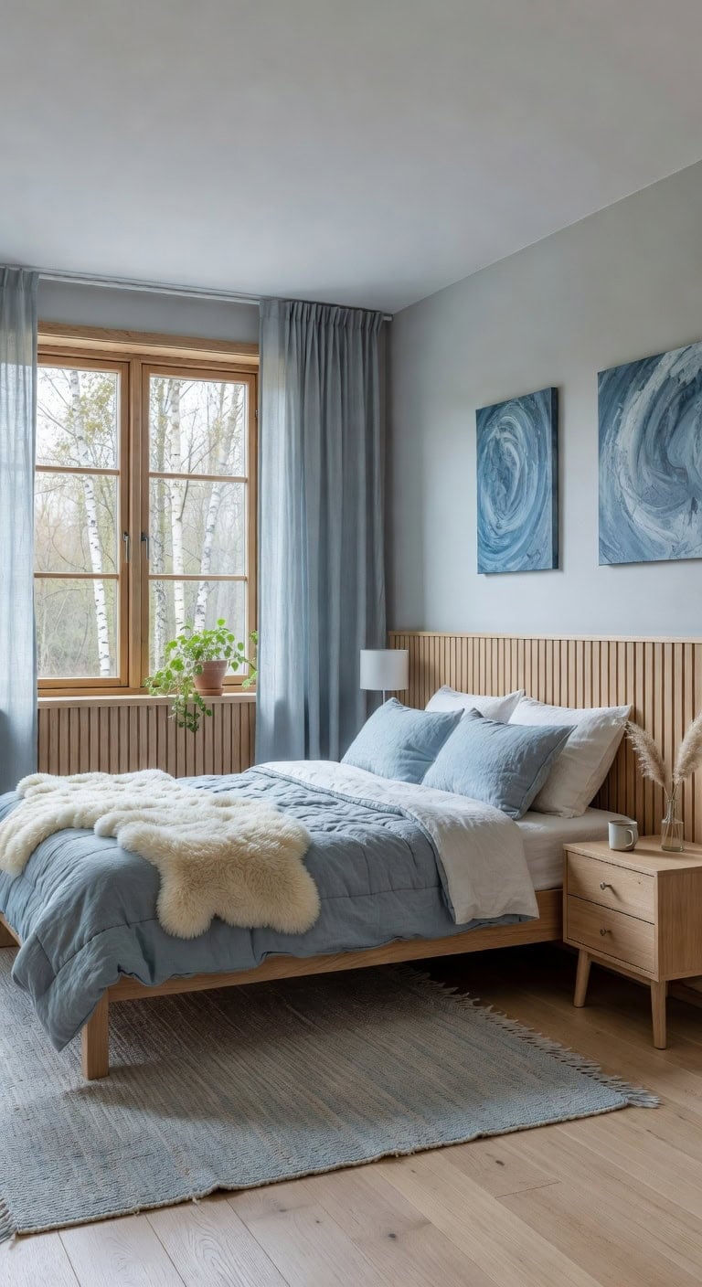 scandinavian rustic blue bedroom