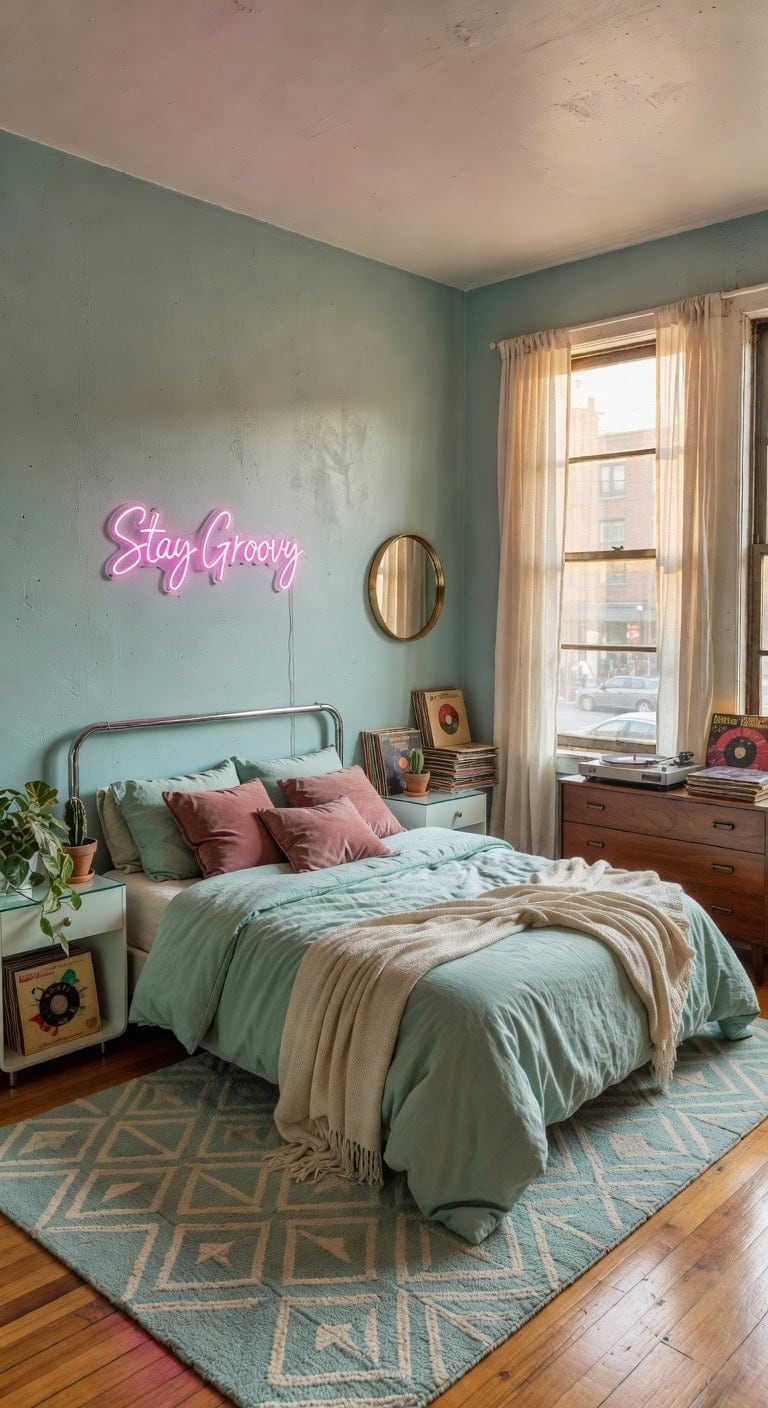 seafoam retro bedroom vibe