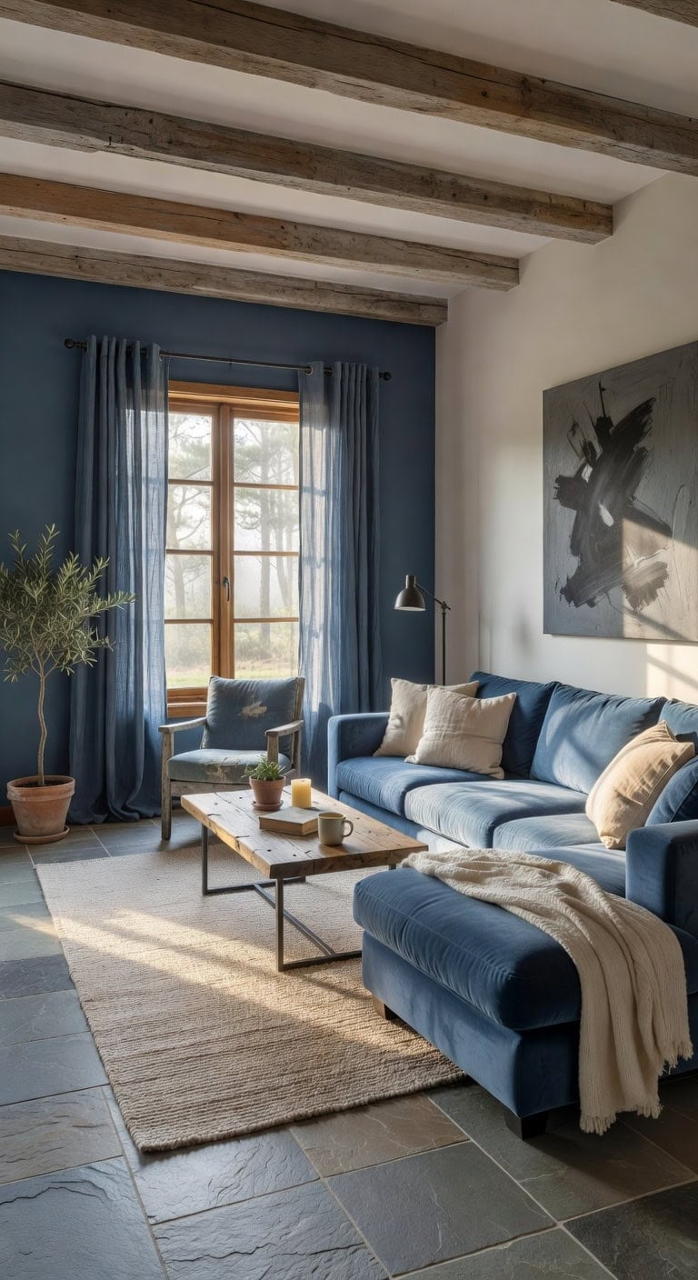 serene blue rustic living