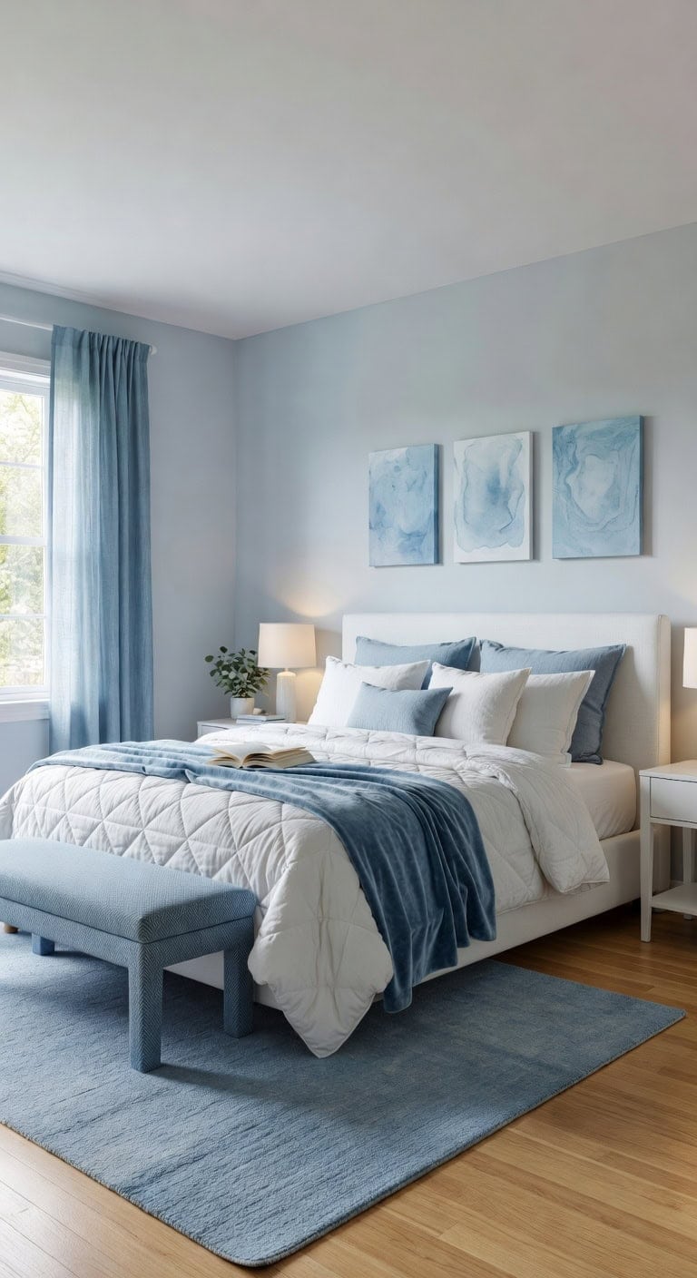 serene blue white bedroom