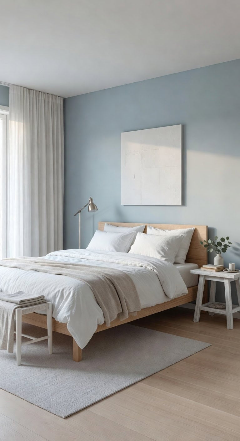 serene misty blue bedroom