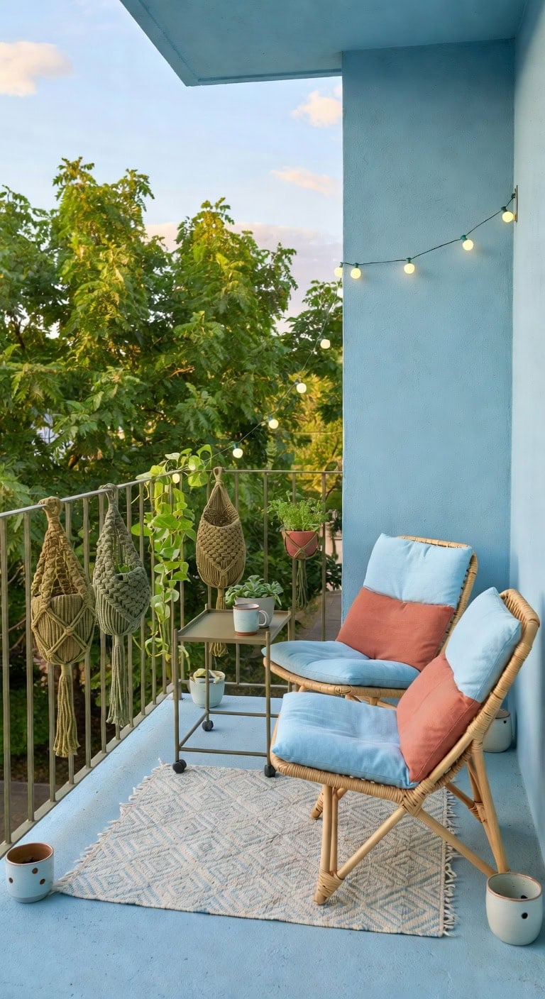 sky blue boho balcony retreat