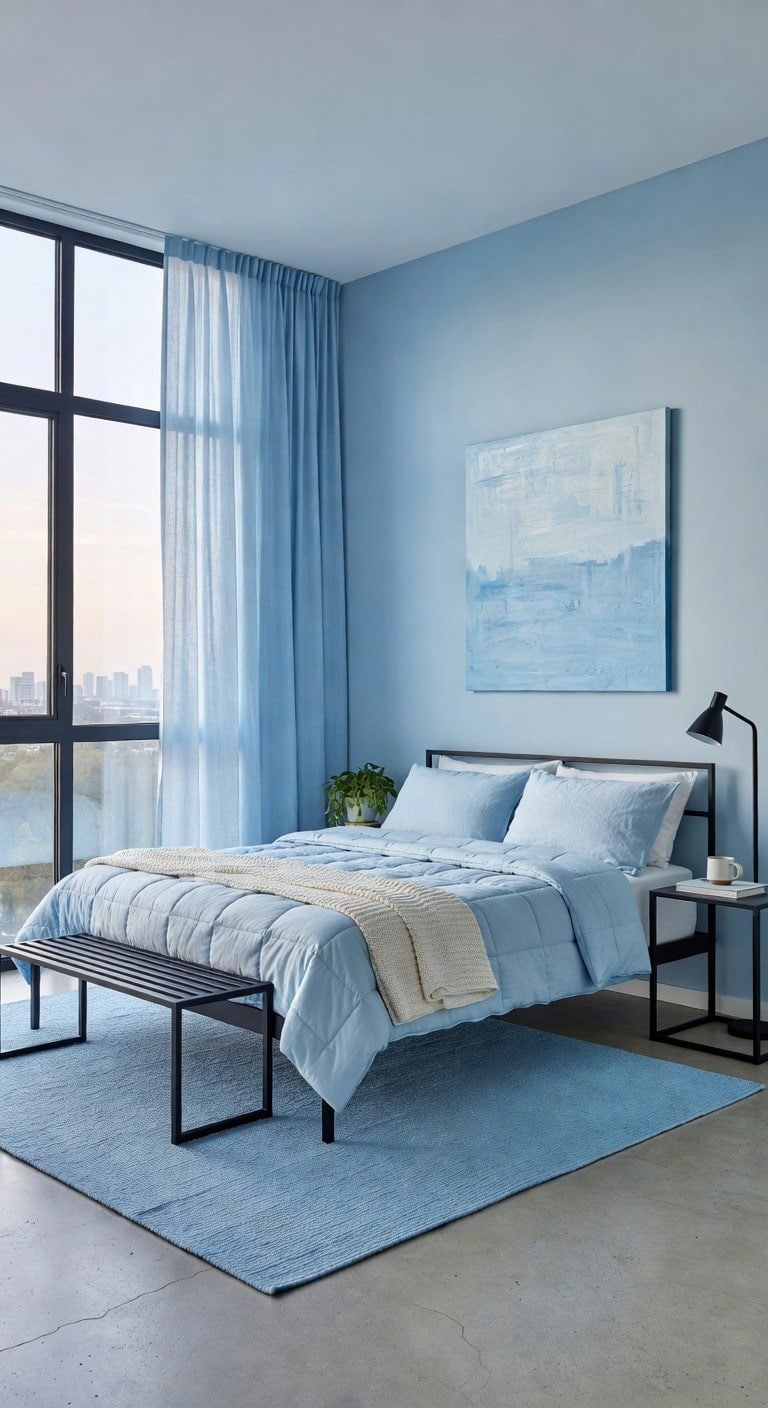 sky blue concrete minimalist bedroom