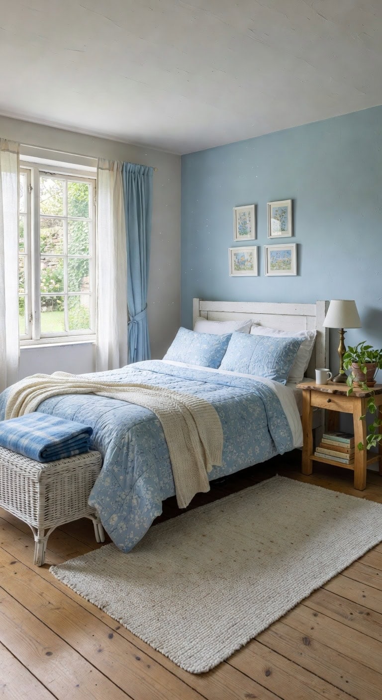 sky blue cottage bedroom