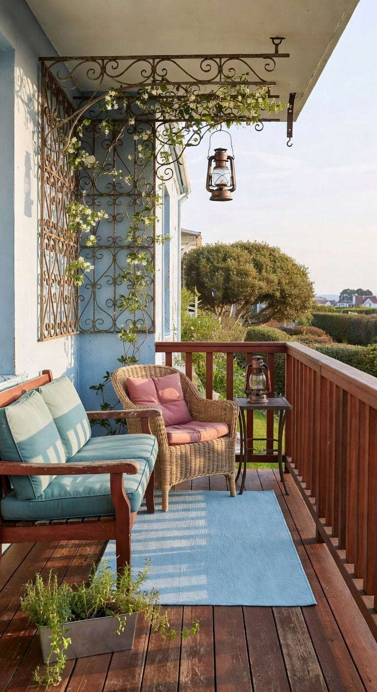 sky blue mahogany vintage balcony