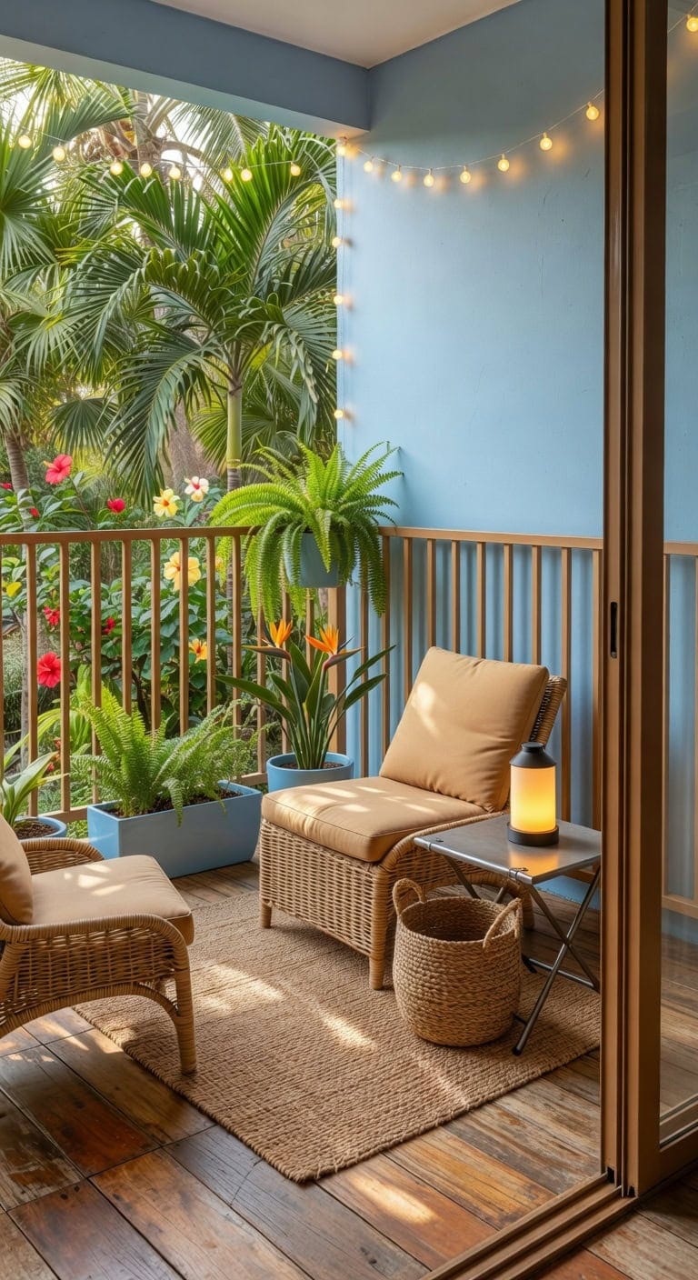 sky blue tropical balcony retreat