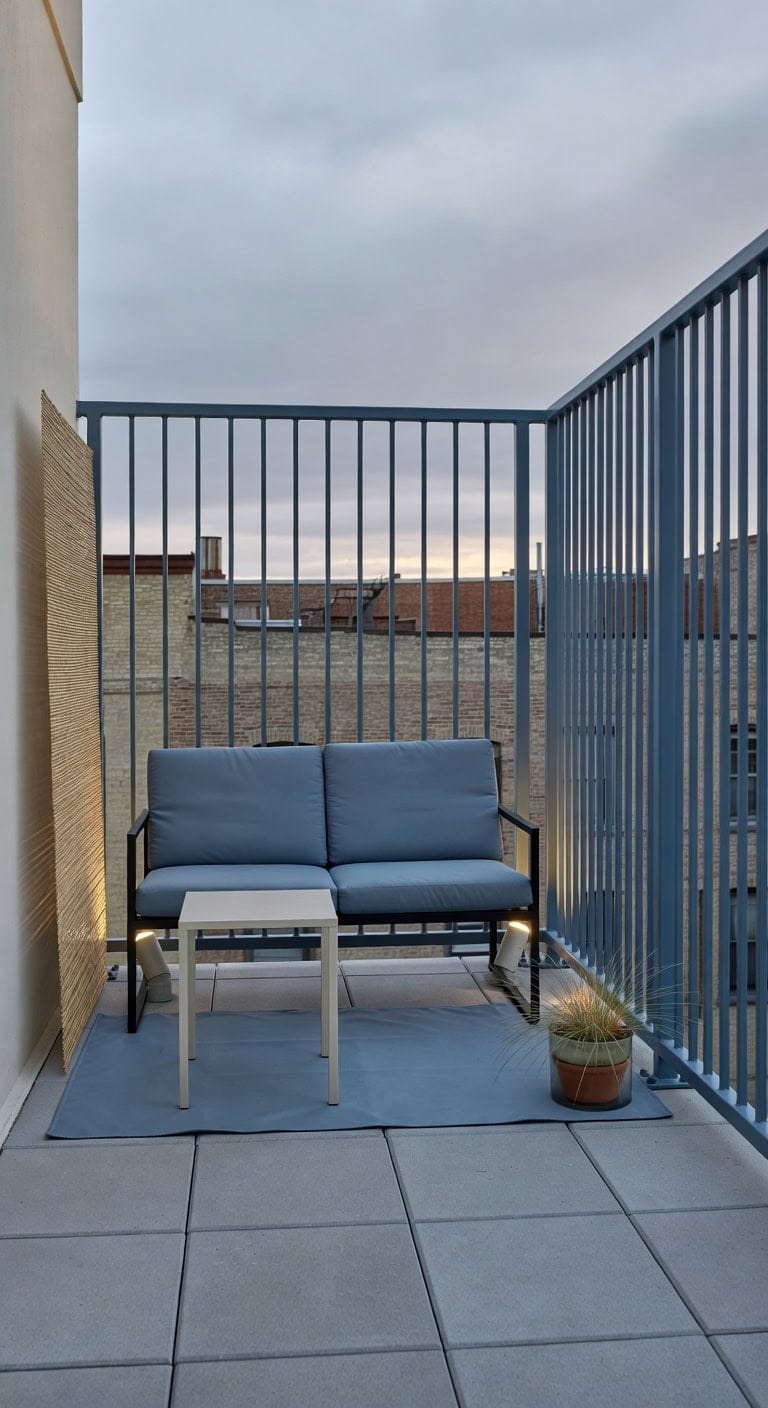 slate blue minimalist industrial balcony