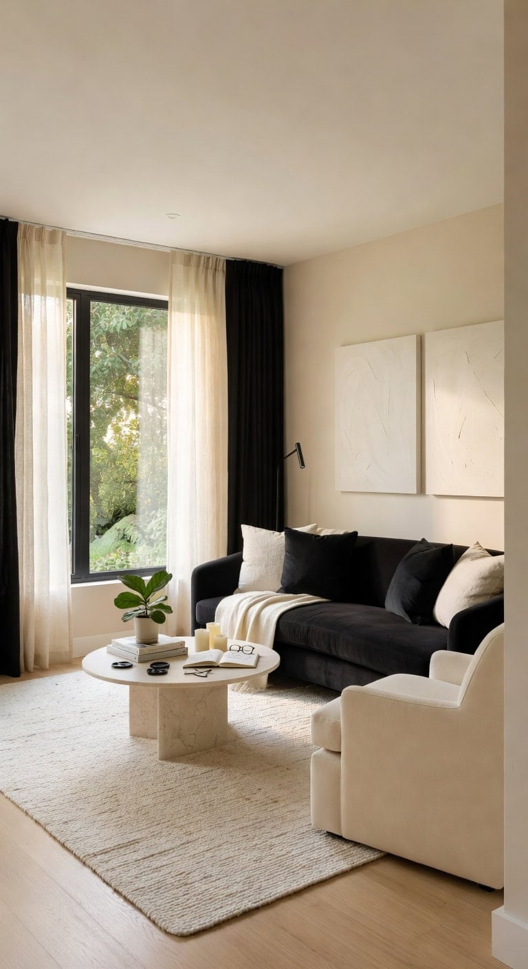 sleek black cream living