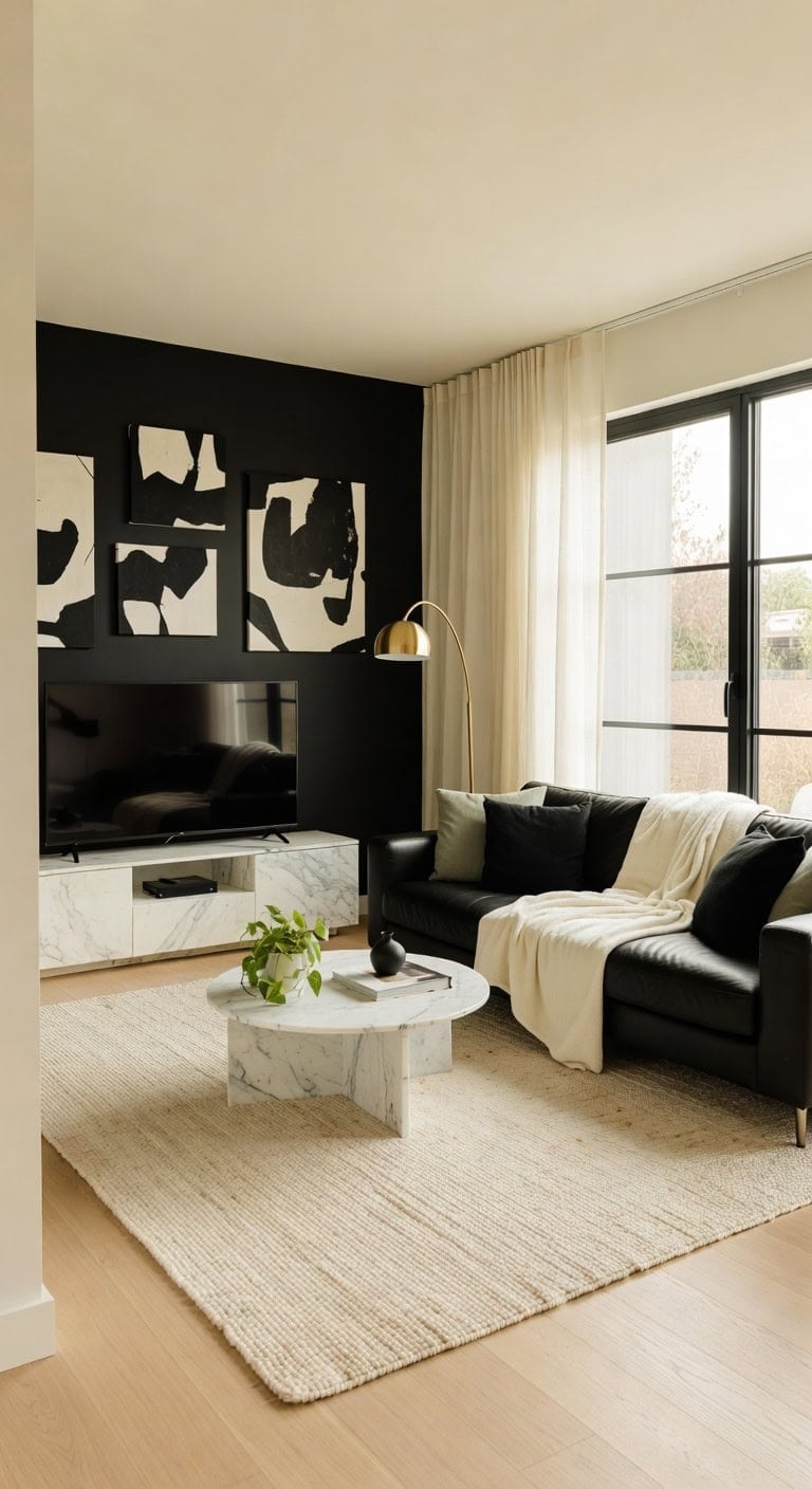 sleek black cream livingroom