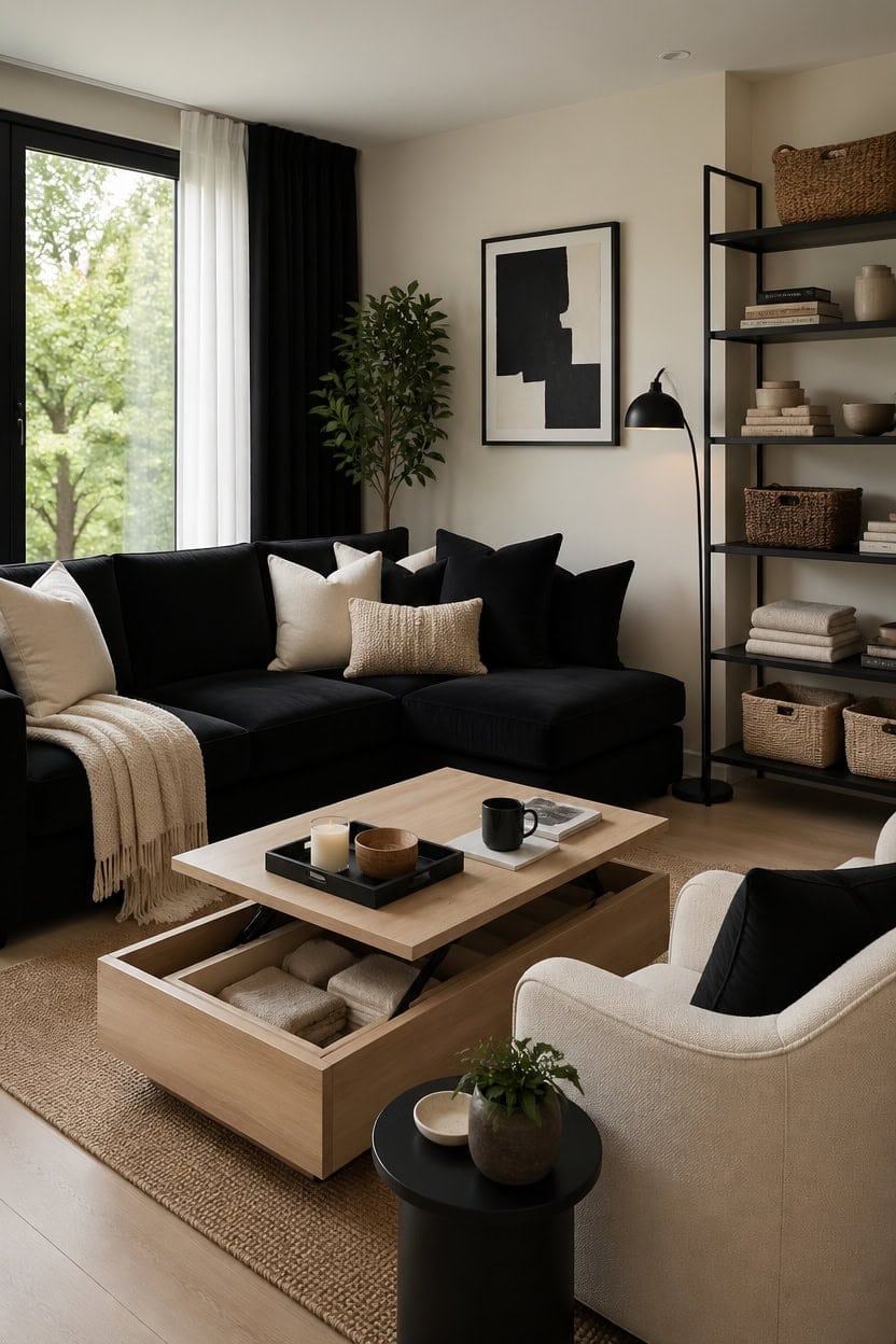 sleek black cream storage