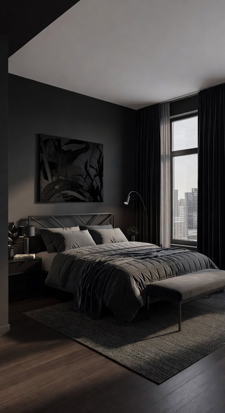 sleek black gray bedroom