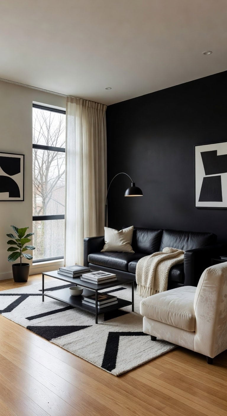 sleek black minimalist living