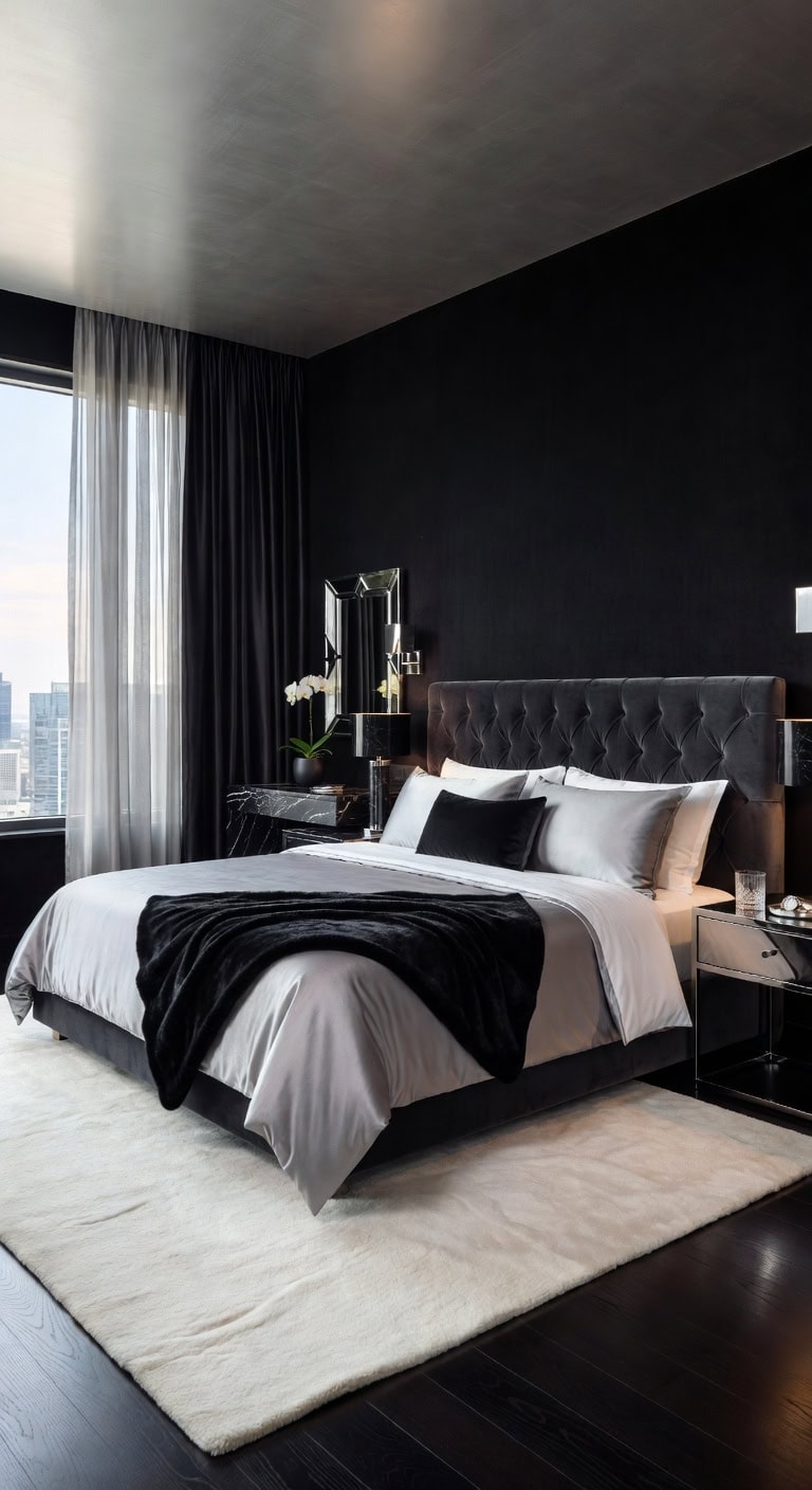 sleek black silver bedroom