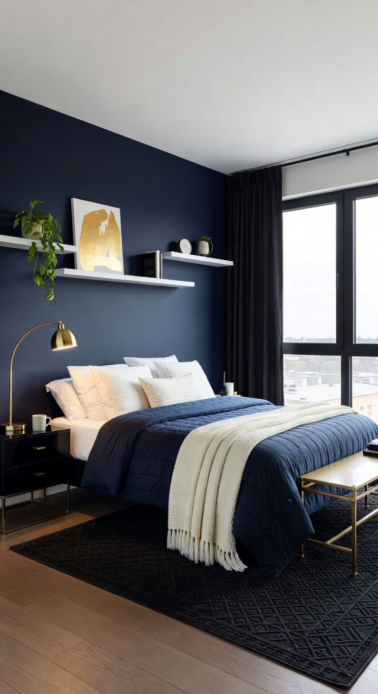 sleek navy bedroom elegance