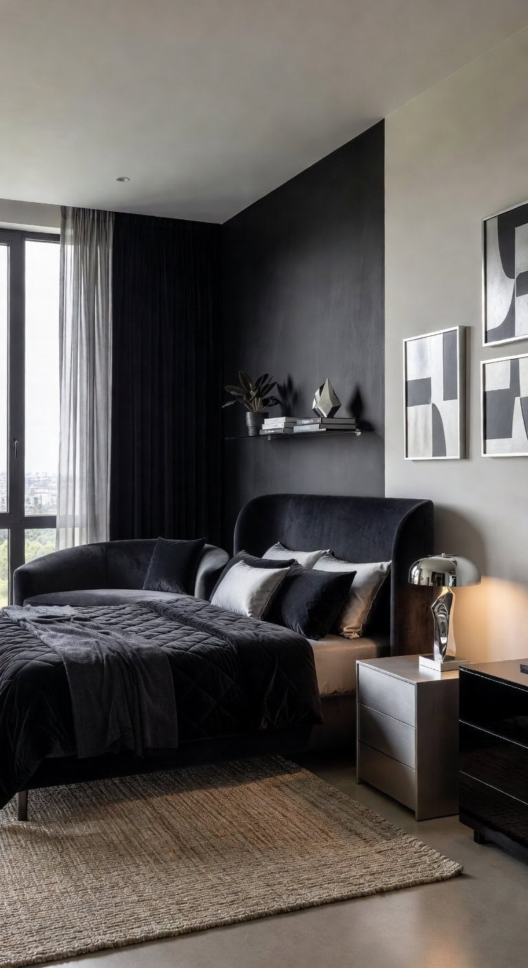 sleek onyx silver bedroom