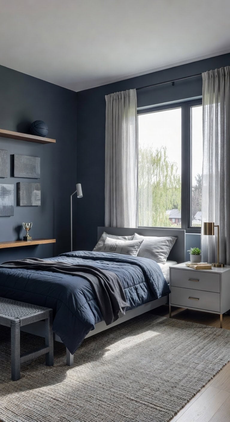 sleek slate gray bedroom