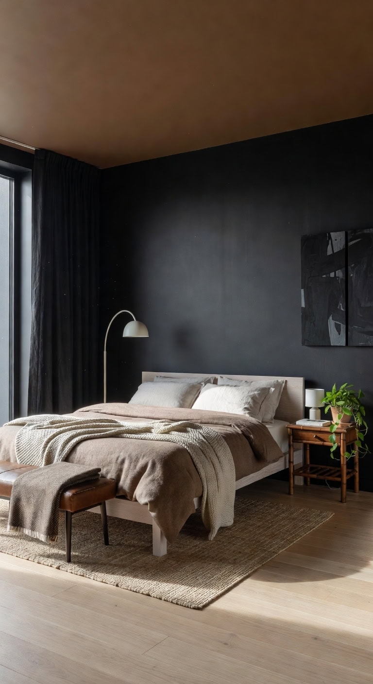 soft black scandinavian bedroom