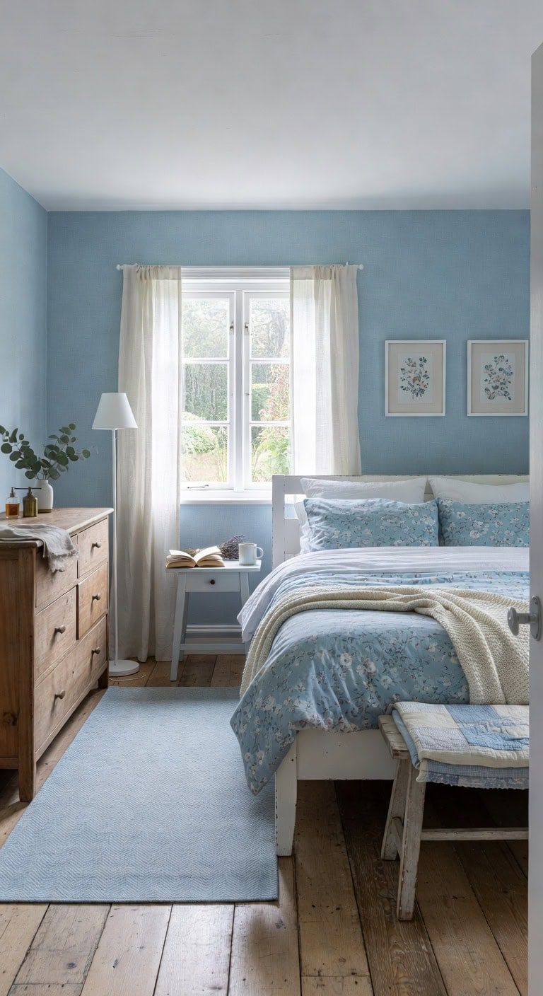 soft blue cottage bedroom