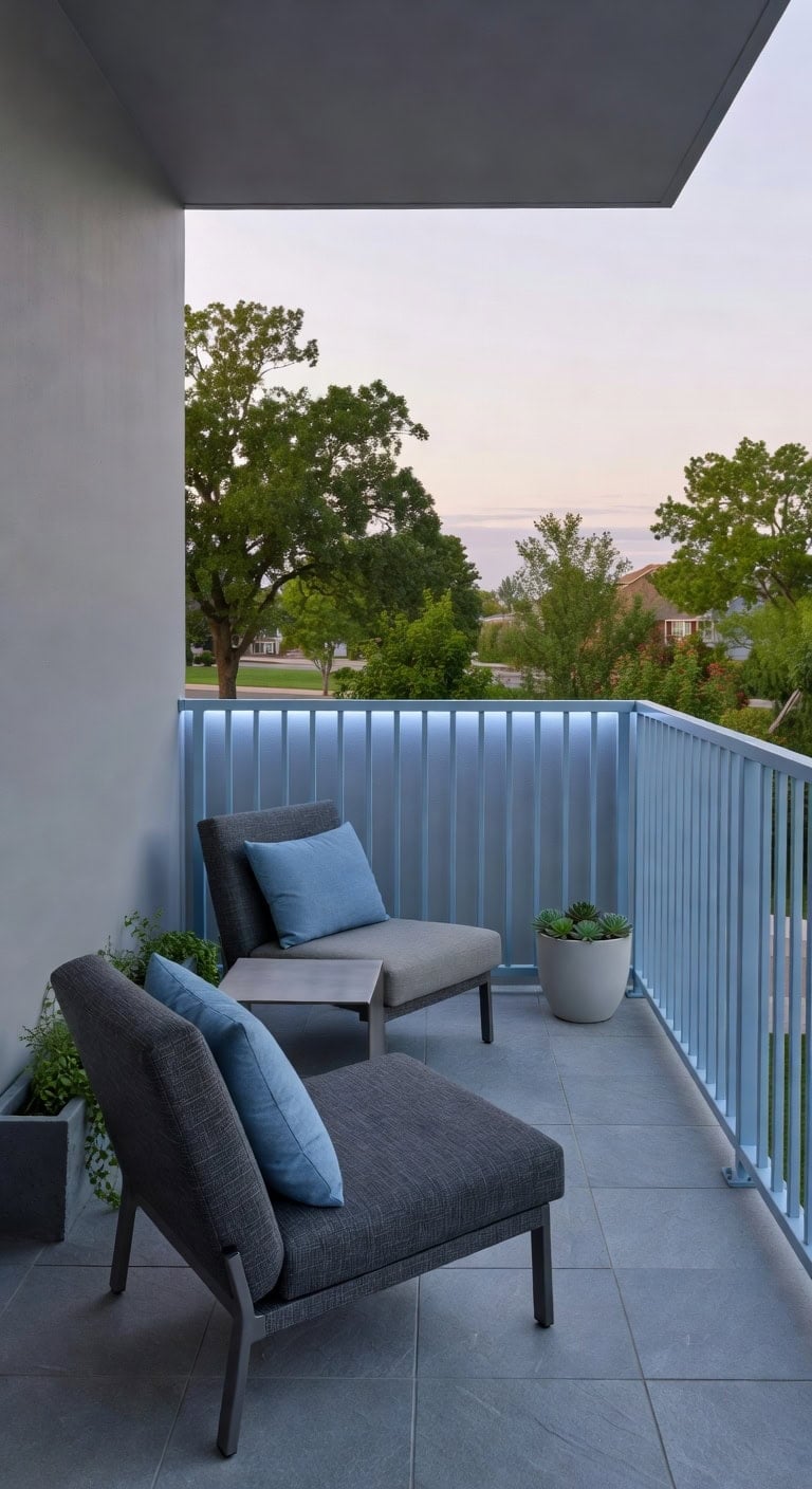 soft blue modern balcony retreat