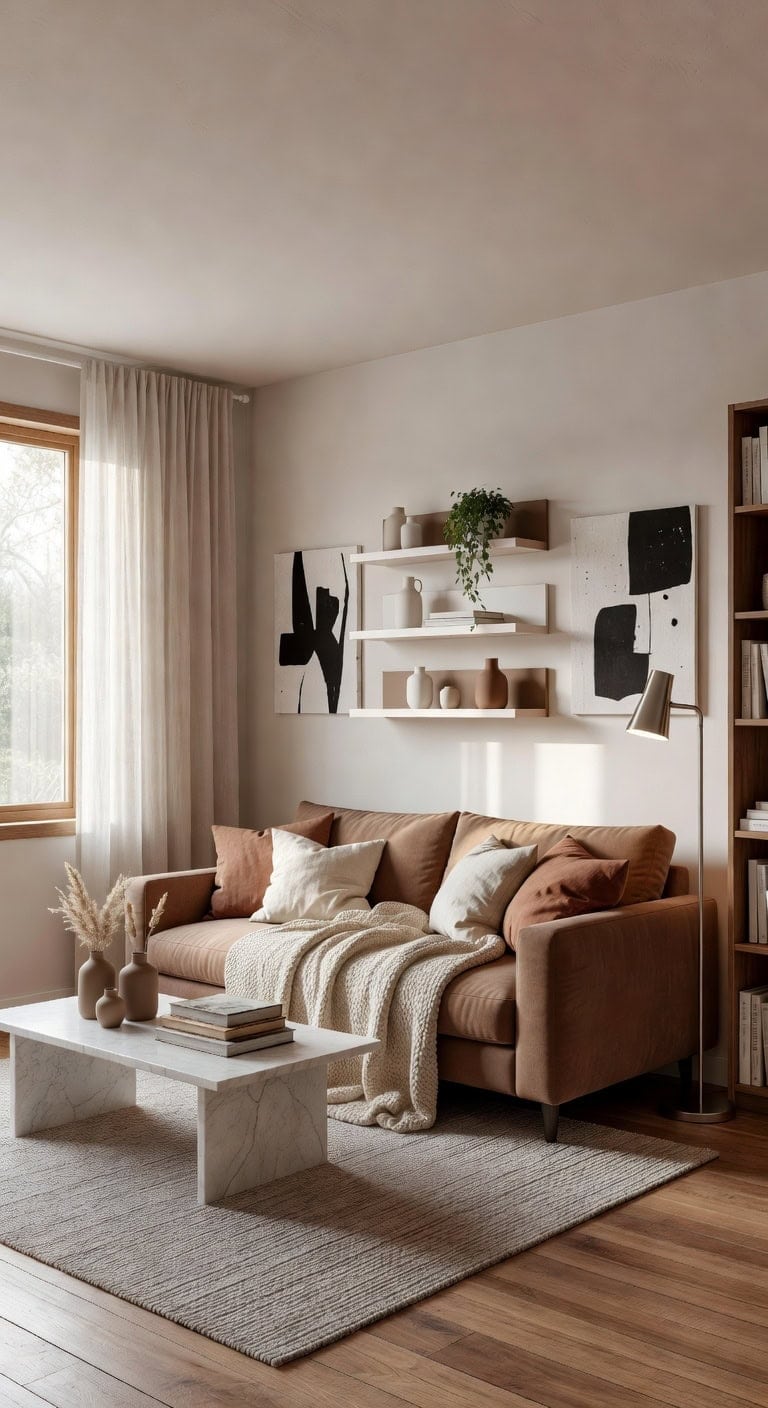 soft brown minimalist living room