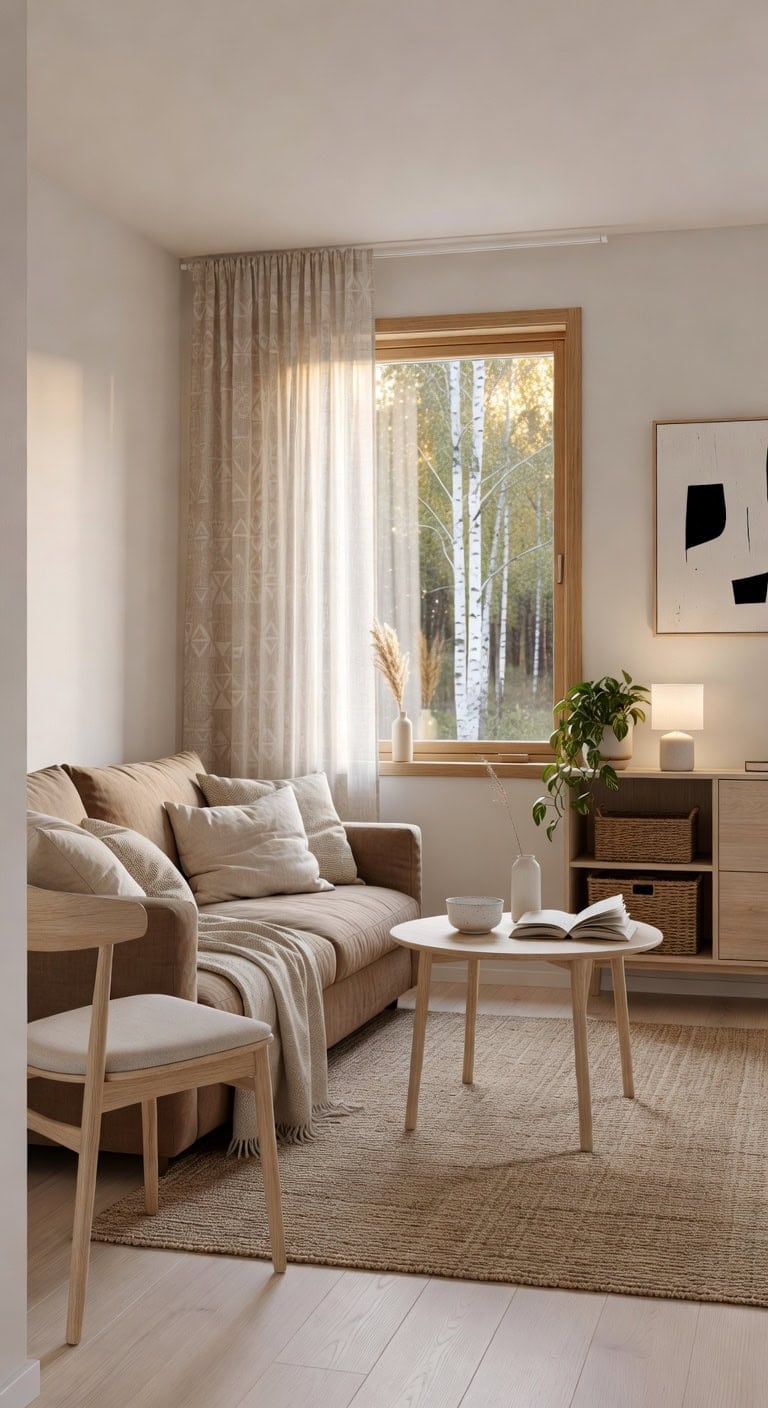soft brown scandinavian living room