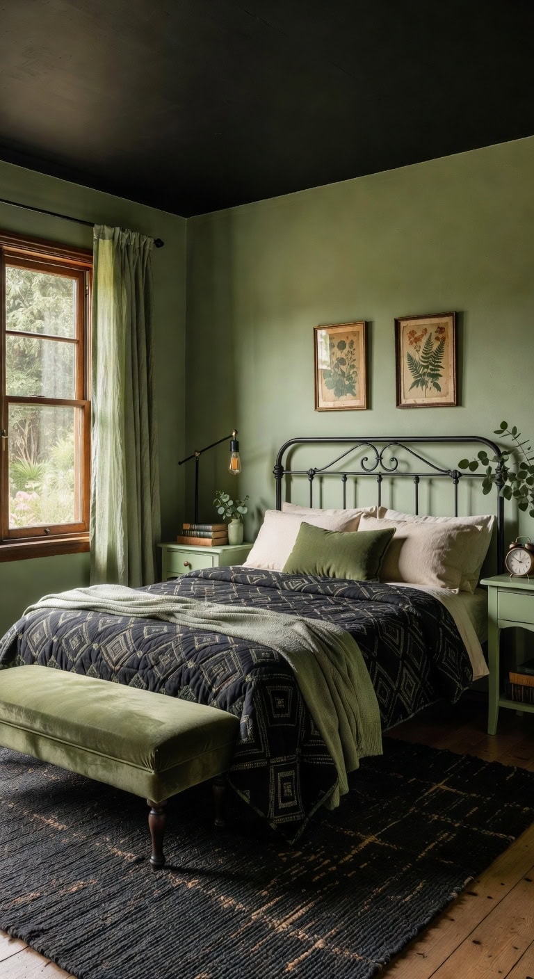 soft green retro bedroom