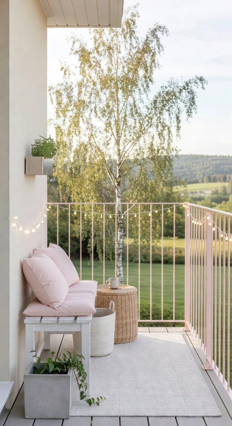 soft pink scandinavian balcony