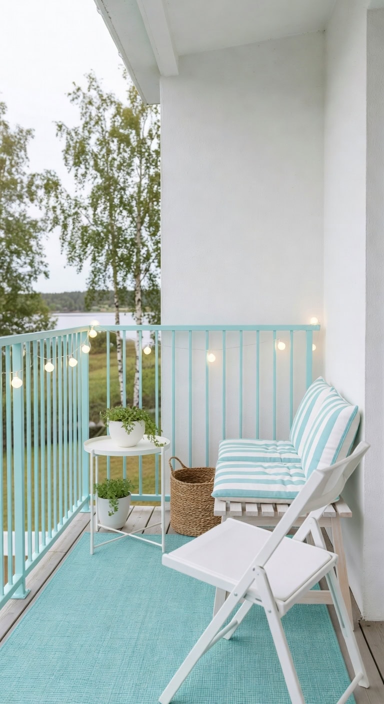 soft turquoise scandinavian balcony