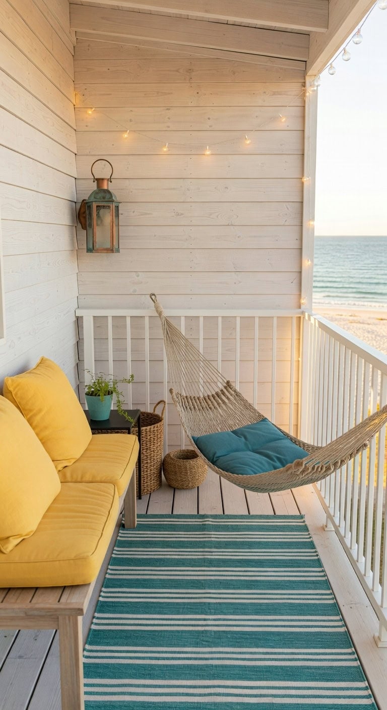 sunny yellow teal hammock balcony