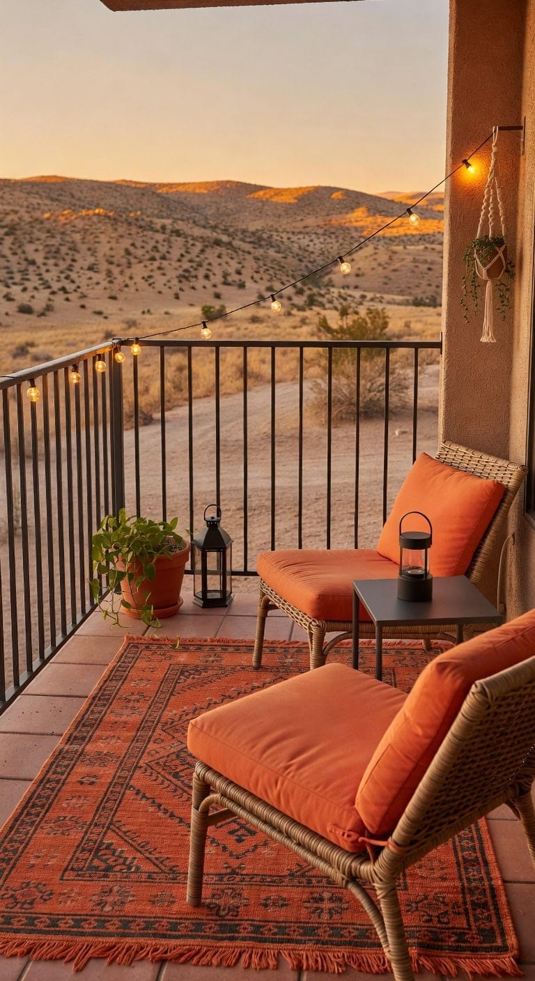 sunset orange rattan cozy balcony