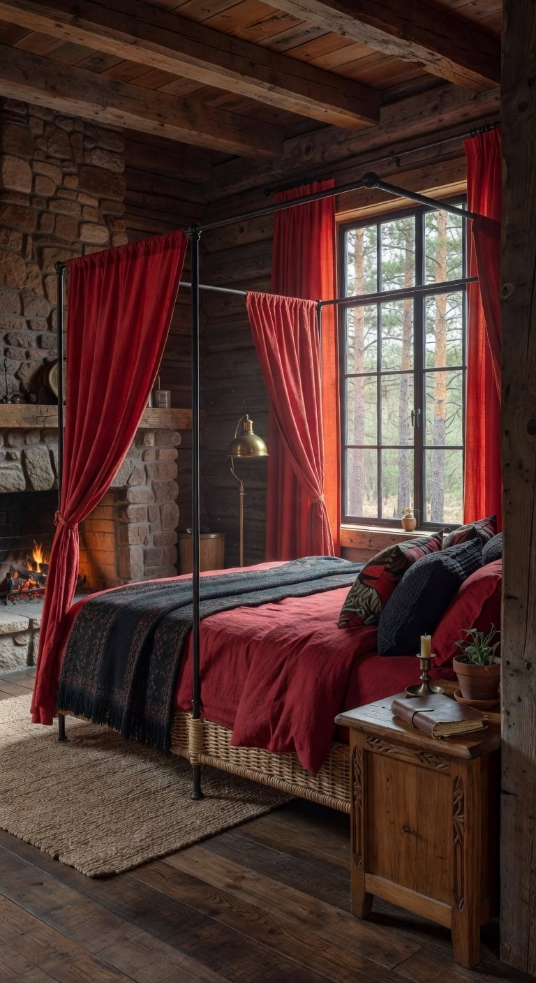 tangerine red tropical bedroom