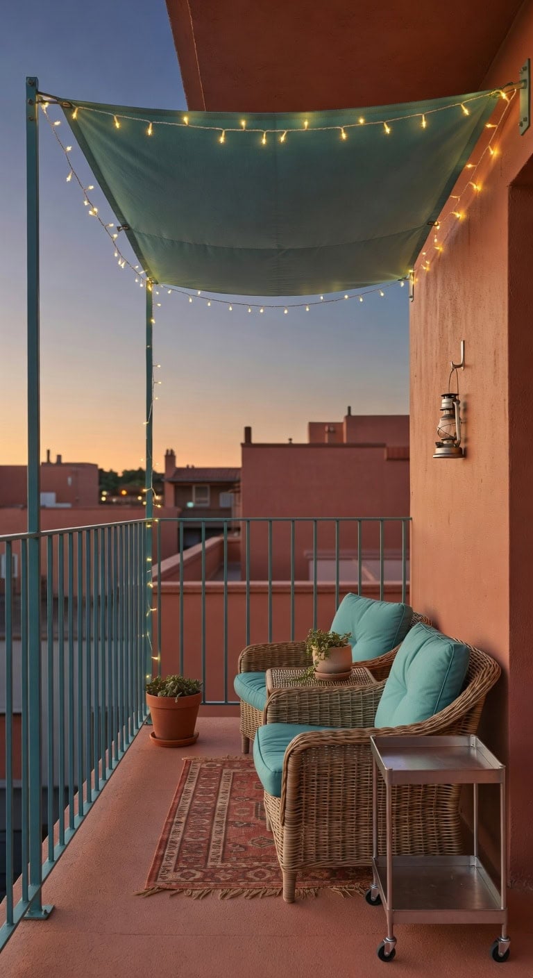 teal and terracotta string canopy