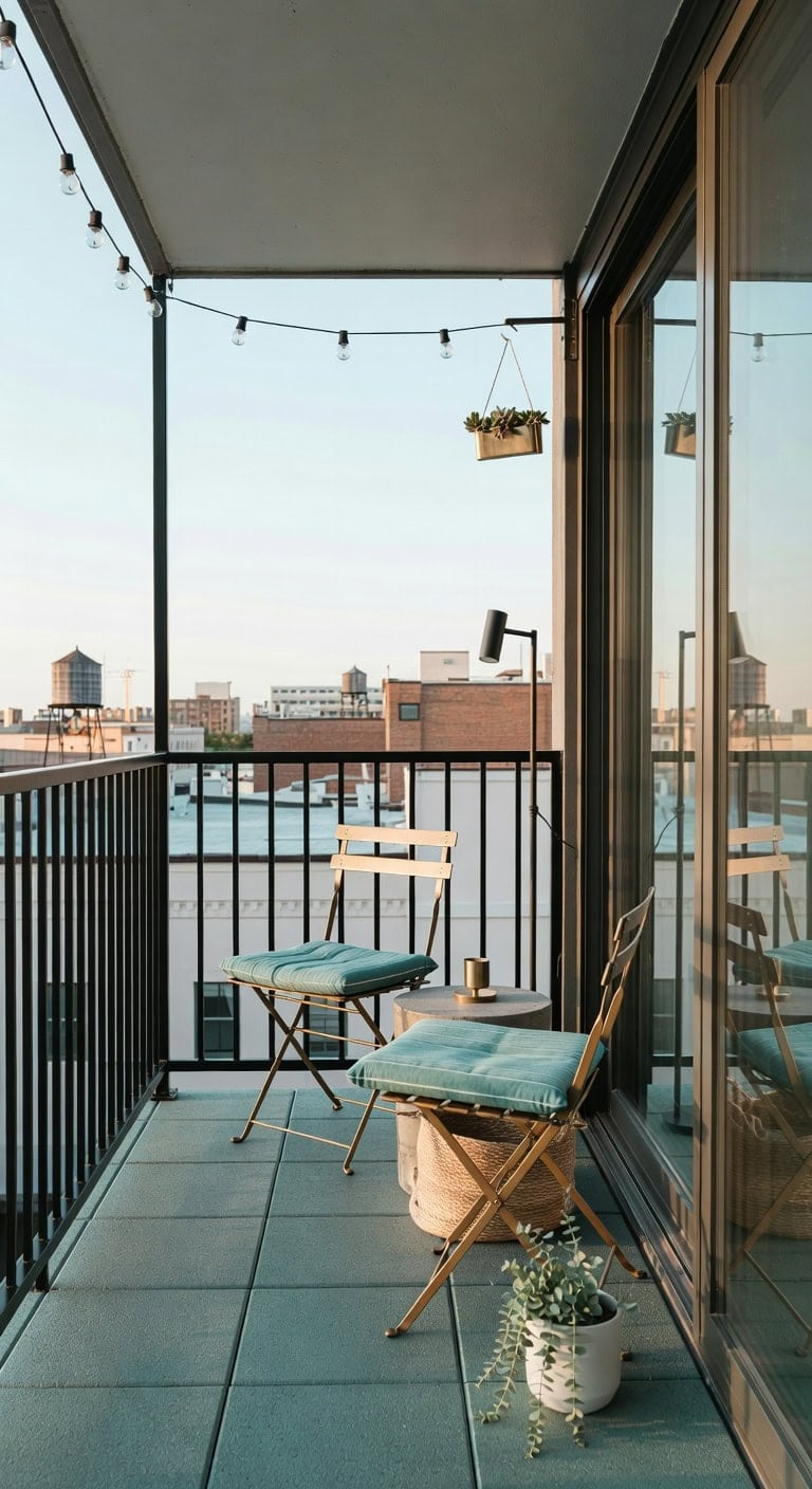 teal brass industrial balcony