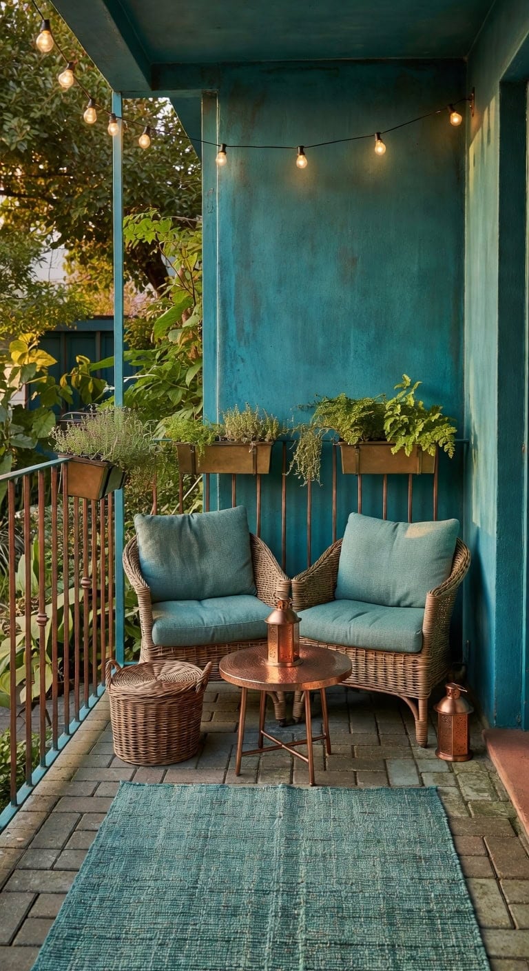 teal copper vintage balcony retreat