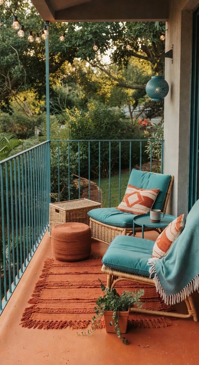 teal terracotta boho balcony