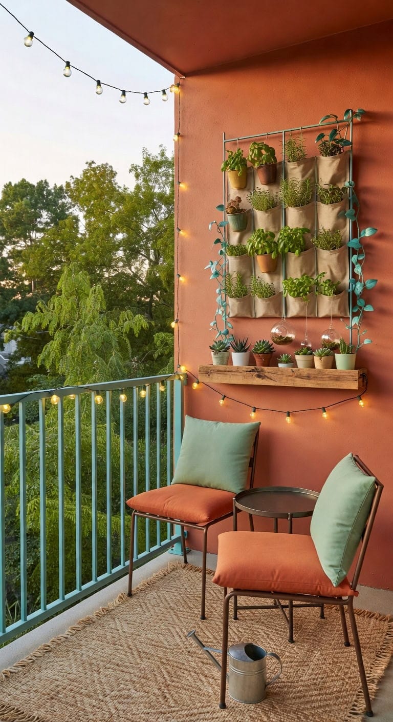 teal vertical balcony garden