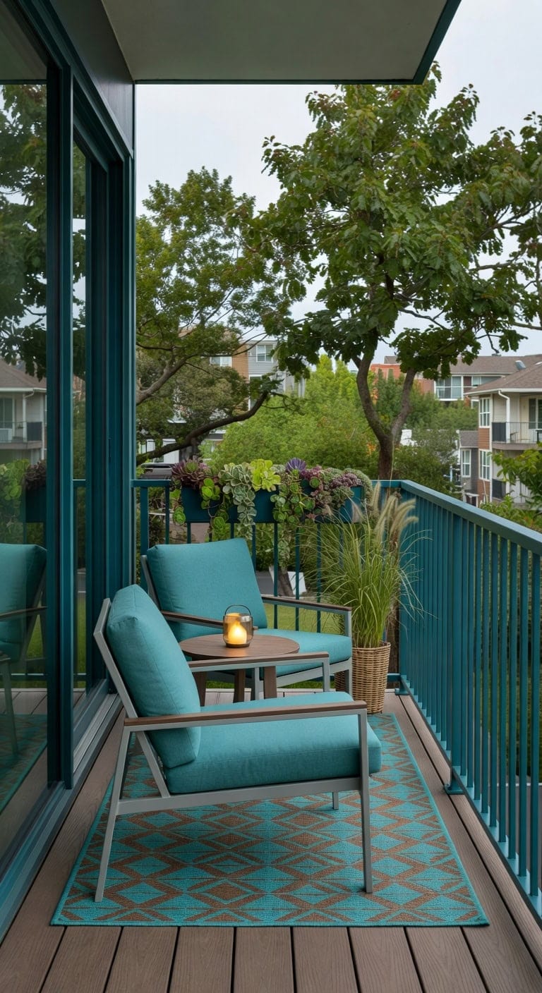teal walnut modern balcony