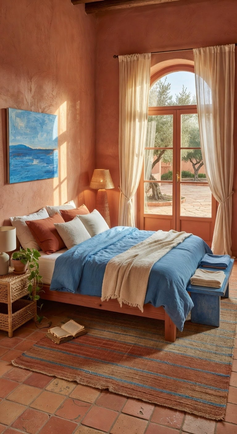 terracotta azure mediterranean bedroom
