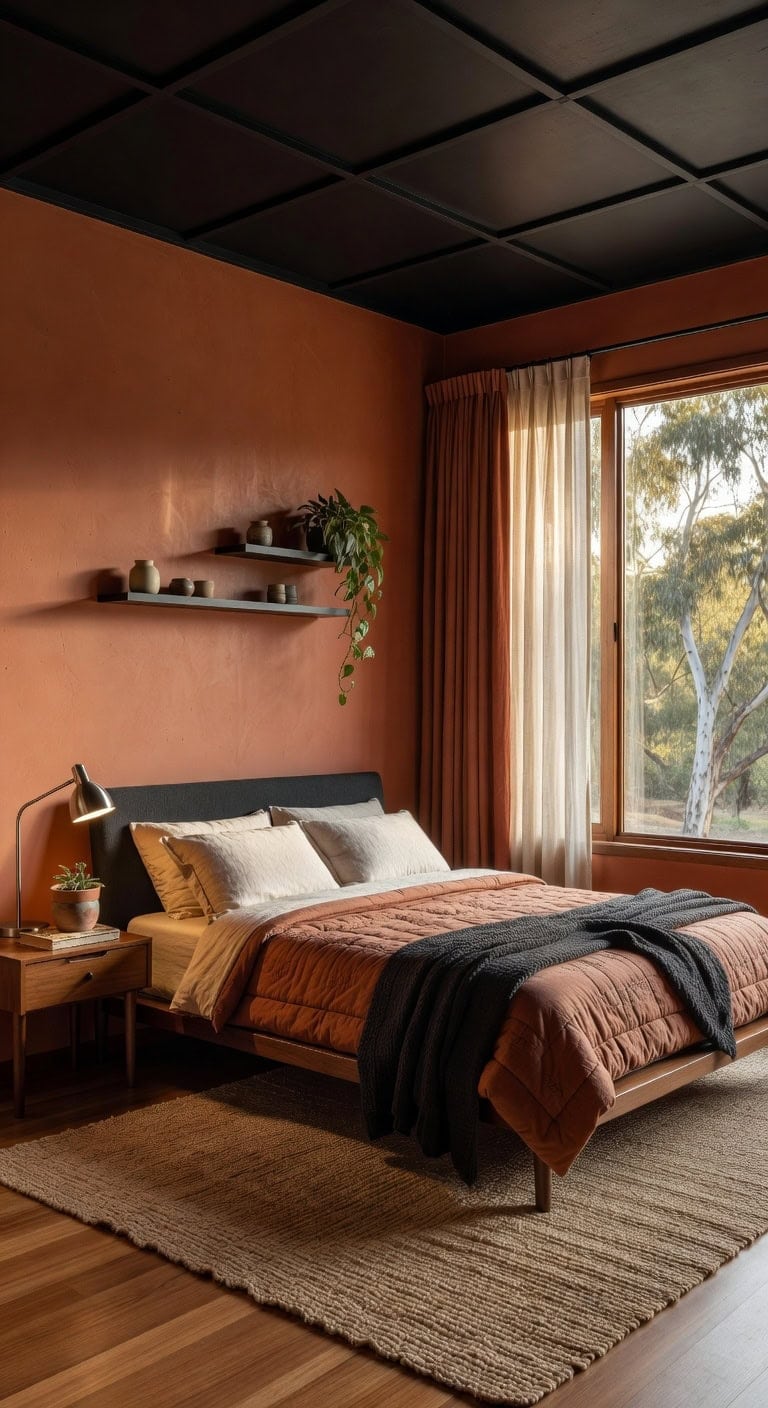 terracotta charcoal geometric bedroom