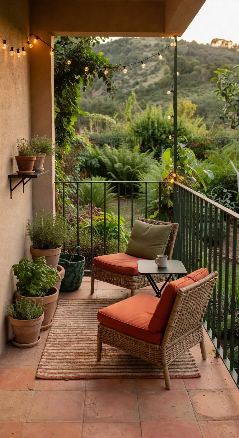 terracotta green cozy herb balcony