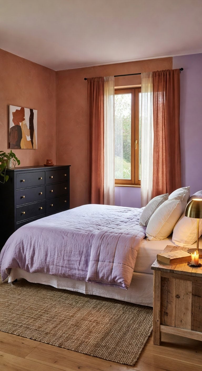 terracotta lilac art bedroom