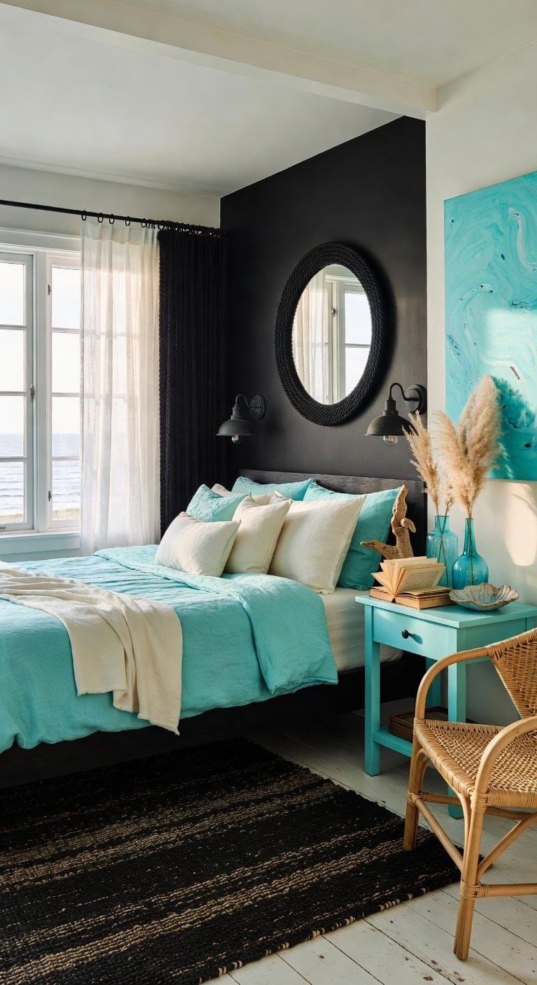 turquoise black rope coastal