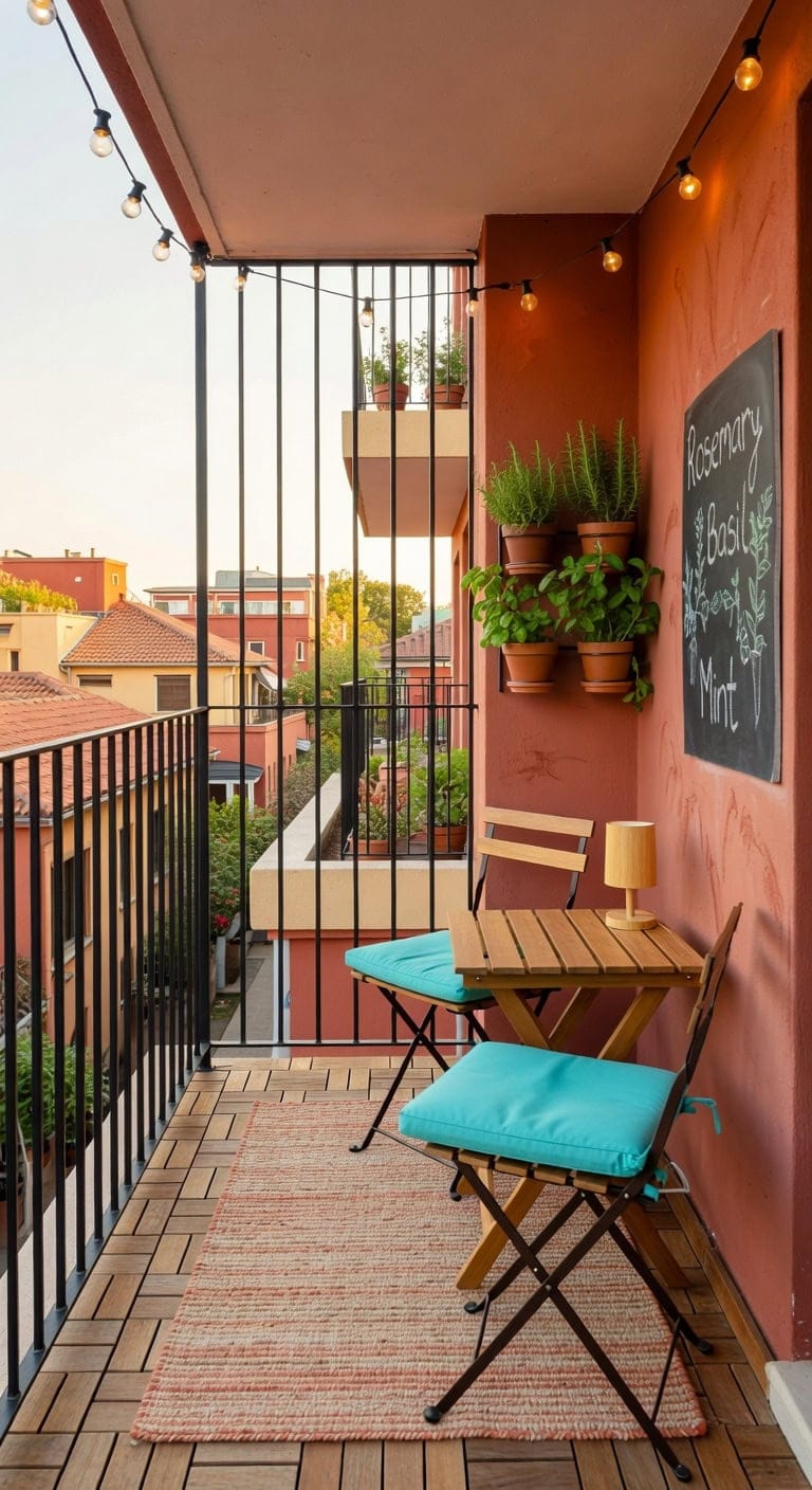 turquoise terracotta cozy balcony jardin