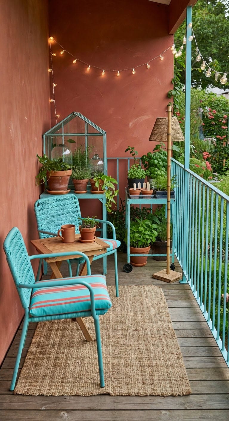 turquoise terracotta cozy greenhouse corner