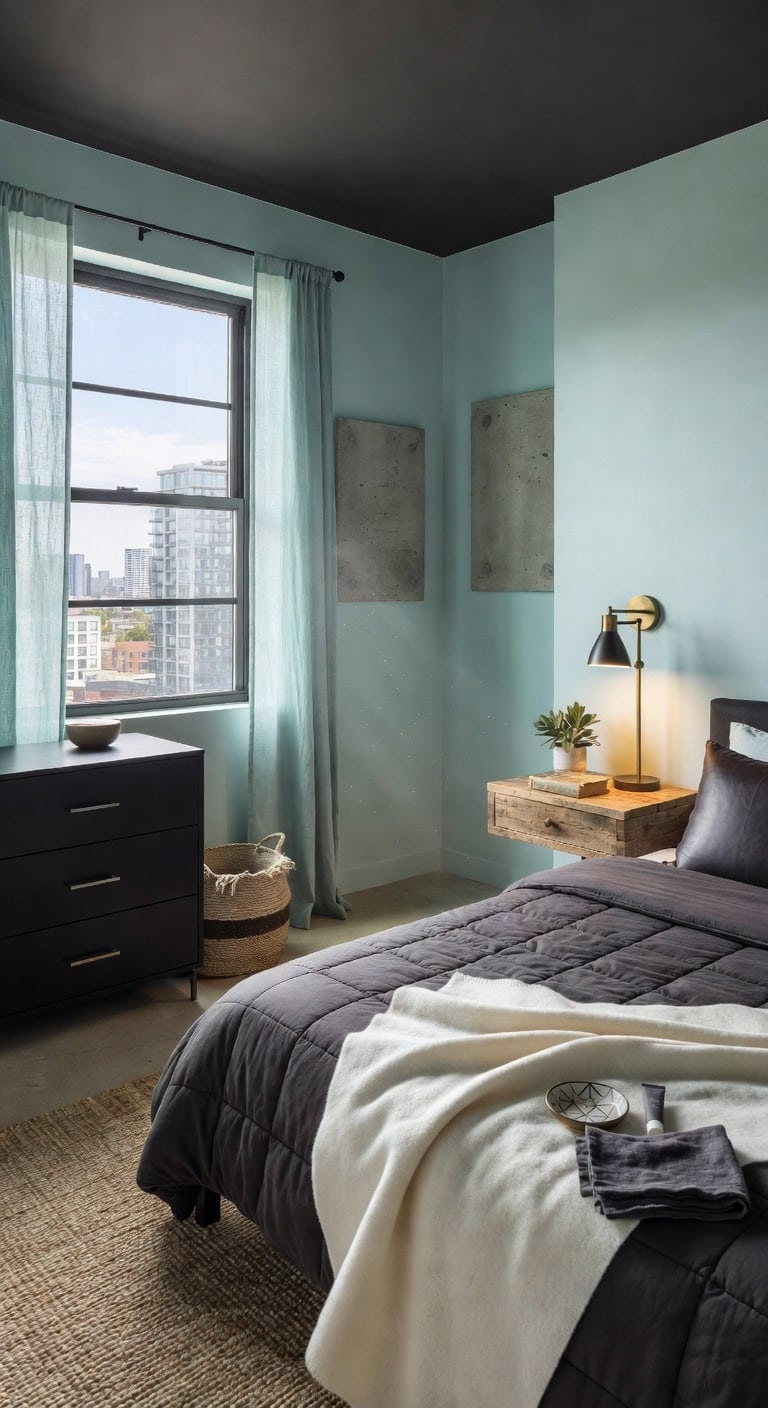 urban aqua charcoal bedroom