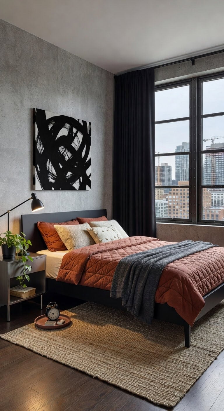 urban black rust bedroom