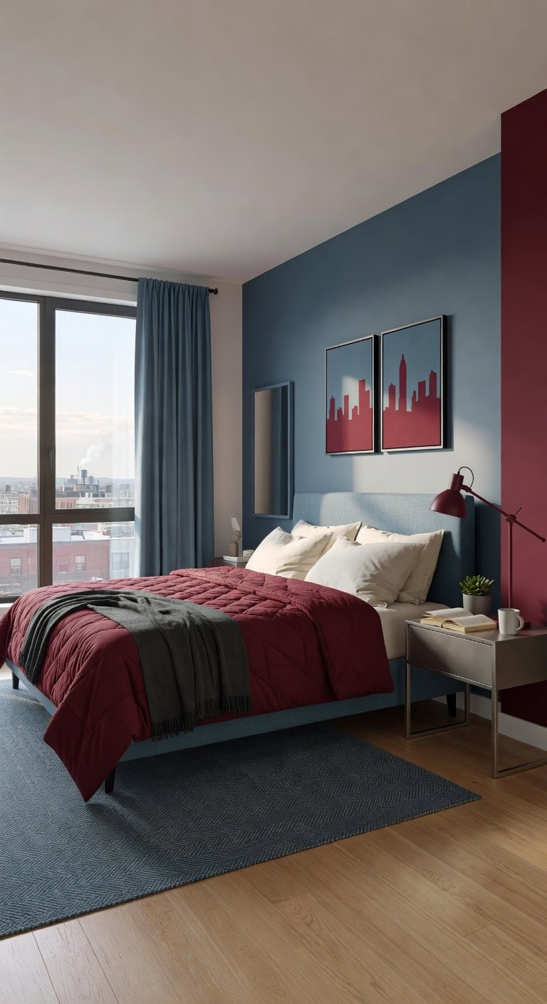 urban slate blue bedroom